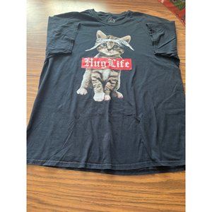 DOM men’s Hug Life cat black short sleeved tee shirt size 2XL